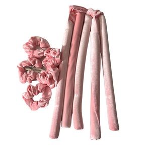Heatless Curlers for Women and Girls with 4 scrunchies and 2 clips Pink